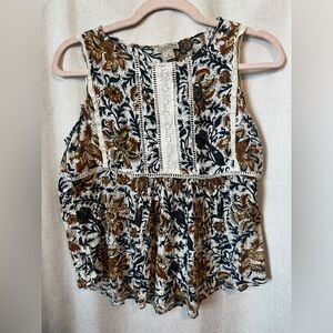 Lucky Brand Neutral Embroidered Sleeveless Blouse